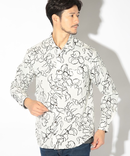 UNION STATION（ユニオンステーション）の「ハンドライティング花柄プリントシャツ（シャツ/ブラウス・メンズ・ホワイト/ボルドー/ネイビー・M/L/LL）」の4枚目の写真