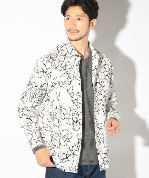 UNION STATION（ユニオンステーション）の「ハンドライティング花柄プリントシャツ（シャツ/ブラウス・メンズ・ホワイト/ボルドー/ネイビー・M/L/LL）」の5枚目の写真