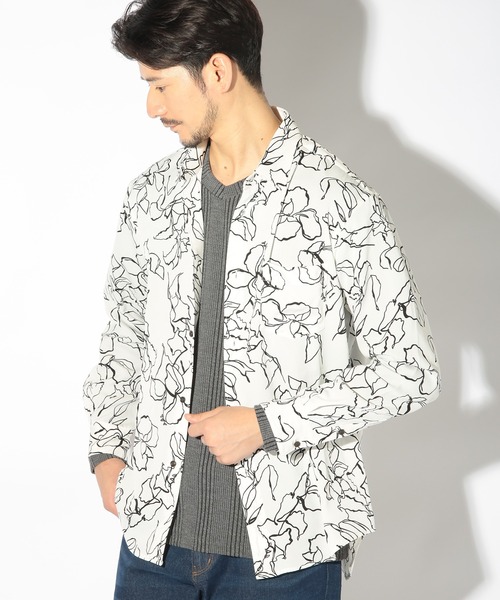 UNION STATION（ユニオンステーション）の「ハンドライティング花柄プリントシャツ（シャツ/ブラウス・メンズ・ホワイト/ボルドー/ネイビー・M/L/LL）」の6枚目の写真