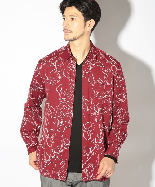 UNION STATION（ユニオンステーション）の「ハンドライティング花柄プリントシャツ（シャツ/ブラウス・メンズ・ホワイト/ボルドー/ネイビー・M/L/LL）」の14枚目の写真