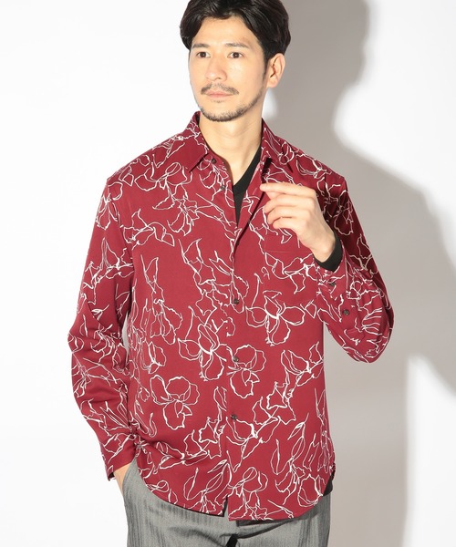 UNION STATION（ユニオンステーション）の「ハンドライティング花柄プリントシャツ（シャツ/ブラウス・メンズ・ホワイト/ボルドー/ネイビー・M/L/LL）」の15枚目の写真