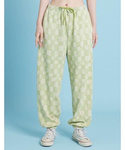 Little sunny bite(リトルサニーバイト)の「《Little sunny bite》Checker sweat pants(スウェットパンツ・レディース・ホワイト/グリーン・SMALL)」の2枚目の写真