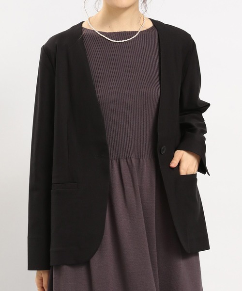 GLOBAL WORK Smile Seed Store（グローバルワーク スマイルシードストア）の「NRストレッチノーカラージャケット/180922（その他アウター・レディース・ネイビー/ブラック/アイボリー・LARGE/MEDIUM）」の3枚目の写真