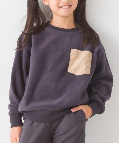OMNES（オムネス）の「キッズふわふわフリースポケット付きプルオーバー（Tシャツ/カットソー・キッズ・アイボリー/チャコール/キャメル・120/110/130/140/100）」の3枚目の写真
