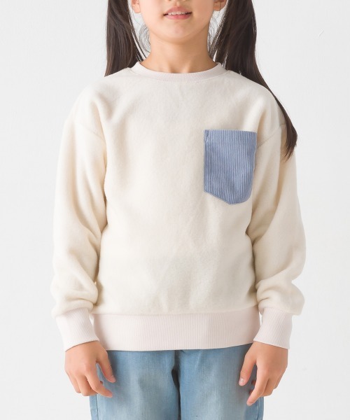 OMNES（オムネス）の「キッズふわふわフリースポケット付きプルオーバー（Tシャツ/カットソー・キッズ・アイボリー/チャコール/キャメル・120/110/130/140/100）」の4枚目の写真