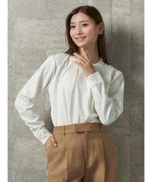 Perfect Suit FActory | パール釦　ハイネックブラウス【お仕事OK】オフホワイト/グレー/ベージュ(シャツ/ブラウス)