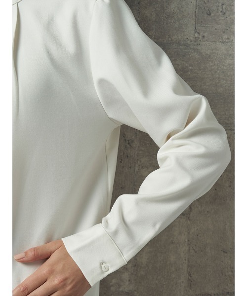 Perfect Suit FActory（パーフェクトスーツファクトリー）の「パール釦　ハイネックブラウス【お仕事OK】オフホワイト/グレー/ベージュ（シャツ/ブラウス・レディース・グレー/オフホワイト/ベージュ・M/L/S）」の9枚目の写真