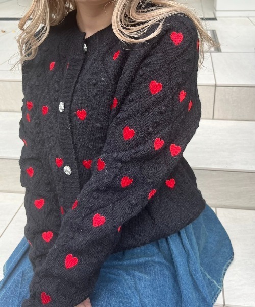 セール】刺繍ハートカーディガン（カーディガン/ボレロ）｜MORE self