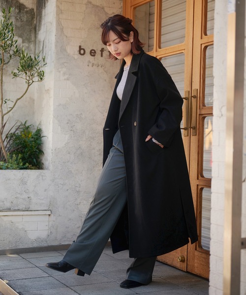 SPINNS（スピンズ）の「バックスリット ロング丈チェスターコート（チェスターコート・レディース・ブルー/ブラック/アイボリー/グレイッシュベージュ・ONESIZE）」の16枚目の写真