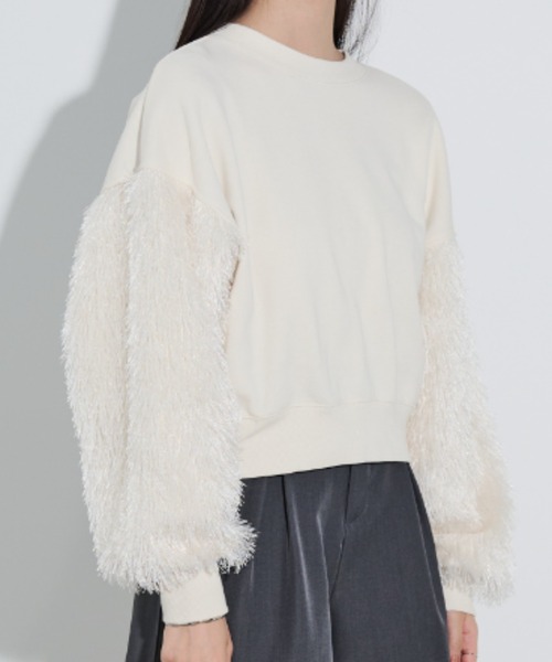 paravion(パラビオン)の「袖フリンジ切替スウェット(スウェット・レディース・ブルー/アイボリー・FREE)」の1枚目の写真