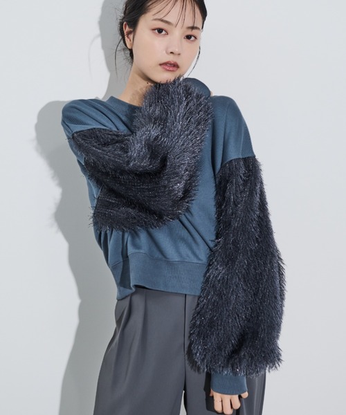 paravion(パラビオン)の「袖フリンジ切替スウェット(スウェット・レディース・ブルー/アイボリー・FREE)」の5枚目の写真