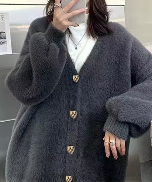 gossip!ロサンゼルス(ゴシップロサンゼルス)の「YUGA フェイクミンクベルベット カーディガン(カーディガン/ボレロ・レディース・ホワイト/グレー/レッド/ブラック・FREE)」の1枚目の写真