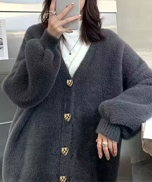 gossip!ロサンゼルス(ゴシップロサンゼルス)の「YUGA フェイクミンクベルベット カーディガン(カーディガン/ボレロ・レディース・ホワイト/グレー/レッド/ブラック・FREE)」の8枚目の写真