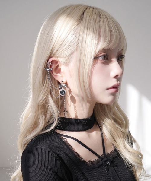 イヤーカフ付ハート十字架ピアス（ピアス（両耳用））｜Diable baiser