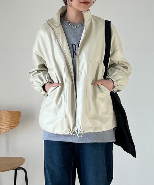 un dix cors（アンディコール）の「エコレザーブルゾン（ブルゾン・レディース・ブラック/アイボリー・FREE）」の8枚目の写真