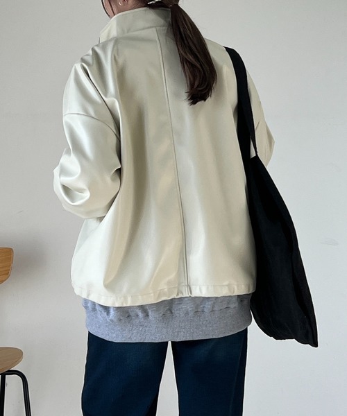 un dix cors（アンディコール）の「エコレザーブルゾン（ブルゾン・レディース・ブラック/アイボリー・FREE）」の6枚目の写真
