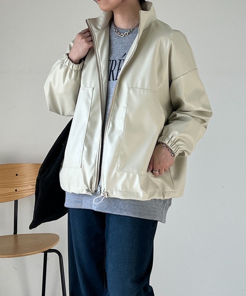 un dix cors（アンディコール）の「エコレザーブルゾン（ブルゾン・レディース・ブラック/アイボリー・FREE）」の3枚目の写真