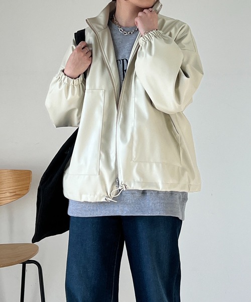 un dix cors（アンディコール）の「エコレザーブルゾン（ブルゾン・レディース・ブラック/アイボリー・FREE）」の7枚目の写真