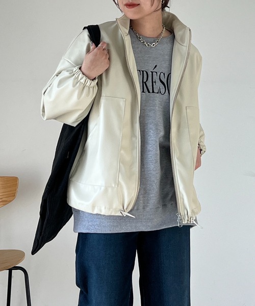 un dix cors（アンディコール）の「エコレザーブルゾン（ブルゾン・レディース・ブラック/アイボリー・FREE）」の4枚目の写真