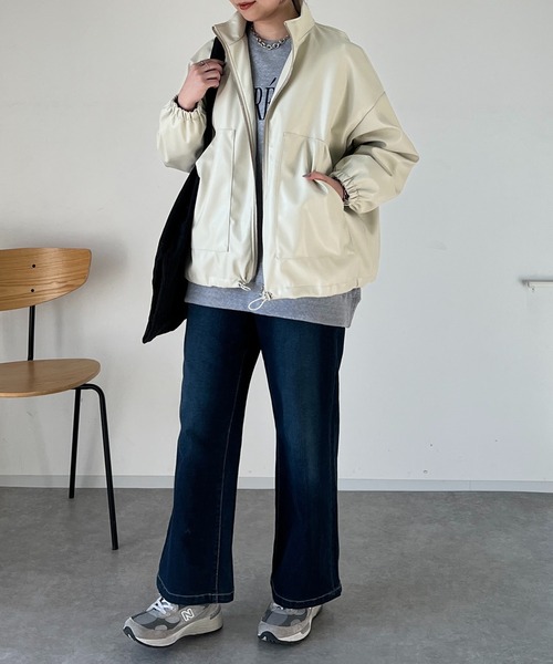 un dix cors（アンディコール）の「エコレザーブルゾン（ブルゾン・レディース・ブラック/アイボリー・FREE）」の9枚目の写真