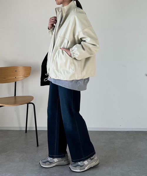 un dix cors（アンディコール）の「エコレザーブルゾン（ブルゾン・レディース・ブラック/アイボリー・FREE）」の12枚目の写真