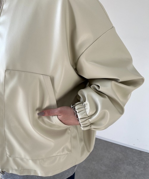un dix cors（アンディコール）の「エコレザーブルゾン（ブルゾン・レディース・ブラック/アイボリー・FREE）」の18枚目の写真