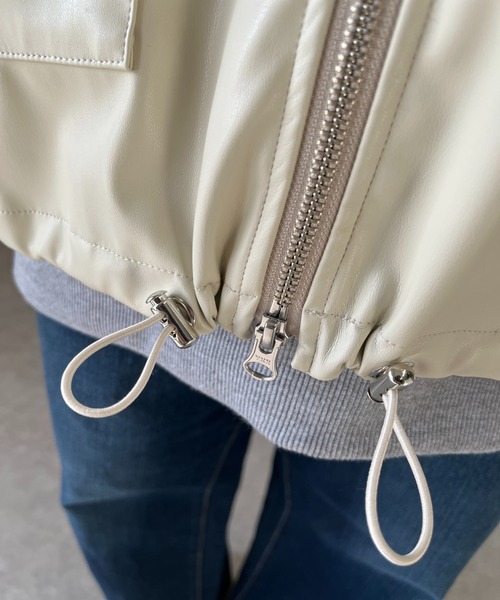 un dix cors（アンディコール）の「エコレザーブルゾン（ブルゾン・レディース・ブラック/アイボリー・FREE）」の19枚目の写真