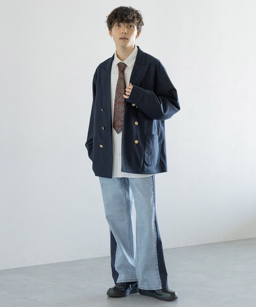 REmastered（リマスタード）の「【REmastered】ドッキングサイドラインジャージ/ルーズフィットストレートデニムパンツ（デニムパンツ・メンズ・グレー/ブルー・MEDIUM/LARGE）」の6枚目の写真