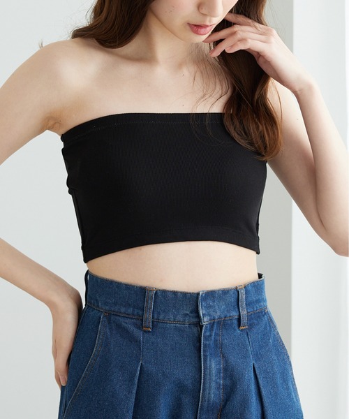 YU'NOW（ユナウ）の「カジュアルリブチューブブラ（チューブトップ・レディース・ブラウン/ブラック・M/L）」の2枚目の写真