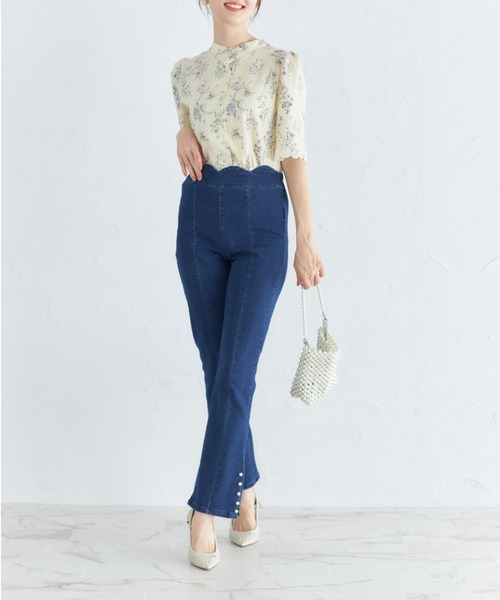 tocco closet（トッコ　クローゼット）の「裾パール付きウエストスカラップカットパンツ（その他パンツ・レディース・ブルー/ブラック・M）」の8枚目の写真