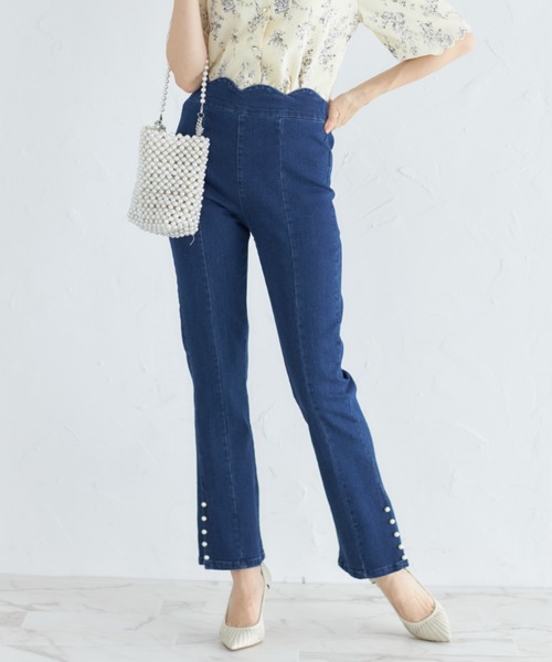 tocco closet（トッコ　クローゼット）の「裾パール付きウエストスカラップカットパンツ（その他パンツ・レディース・ブルー/ブラック・M）」の6枚目の写真