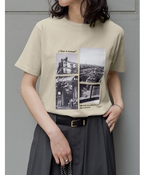 Re:EDIT（リエディ）の「[リニューアル][UVカット][接触冷感][紫外線対策]PARISシティスケープTシャツ（Tシャツ/カットソー・レディース・ホワイト/ブラック/チャコールグレー/ベージュ・MEDIUM/LARGE）」の4枚目の写真
