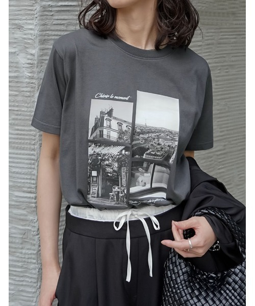 Re:EDIT（リエディ）の「[リニューアル][UVカット][接触冷感][紫外線対策]PARISシティスケープTシャツ（Tシャツ/カットソー・レディース・ホワイト/ブラック/チャコールグレー/ベージュ・MEDIUM/LARGE）」の3枚目の写真