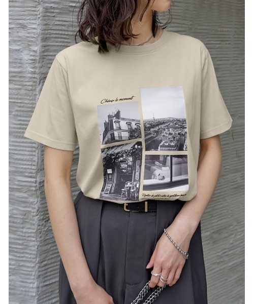 Re:EDIT（リエディ）の「[リニューアル][UVカット][接触冷感][紫外線対策]PARISシティスケープTシャツ（Tシャツ/カットソー・レディース・ホワイト/ブラック/チャコールグレー/ベージュ・MEDIUM/LARGE）」の13枚目の写真