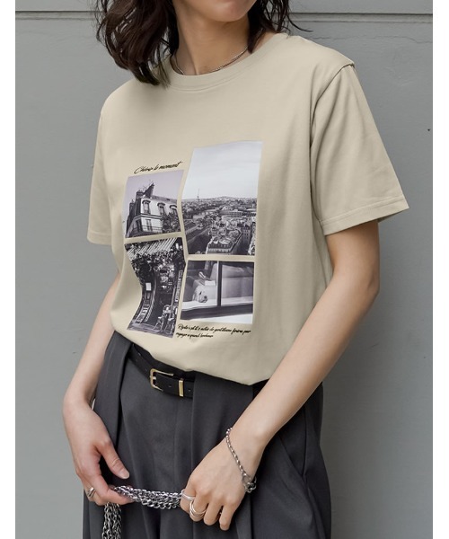 Re:EDIT（リエディ）の「[リニューアル][UVカット][接触冷感][紫外線対策]PARISシティスケープTシャツ（Tシャツ/カットソー・レディース・ホワイト/ブラック/チャコールグレー/ベージュ・MEDIUM/LARGE）」の14枚目の写真