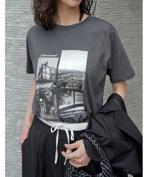 Re:EDIT（リエディ）の「[リニューアル][UVカット][接触冷感][紫外線対策]PARISシティスケープTシャツ（Tシャツ/カットソー・レディース・ホワイト/ブラック/チャコールグレー/ベージュ・MEDIUM/LARGE）」の17枚目の写真