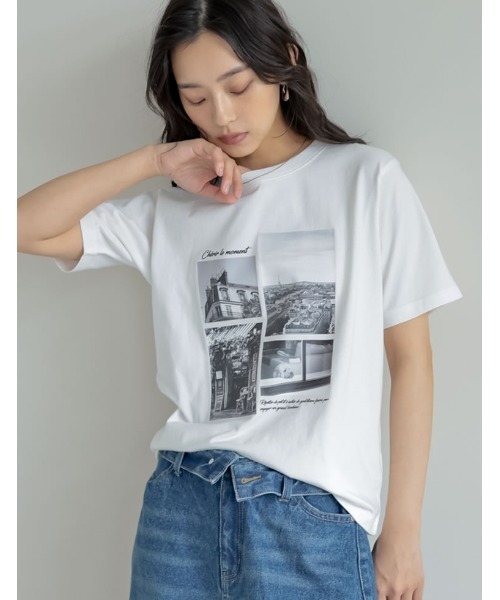 Re:EDIT（リエディ）の「[リニューアル][UVカット][接触冷感][紫外線対策]PARISシティスケープTシャツ（Tシャツ/カットソー・レディース・ホワイト/ブラック/チャコールグレー/ベージュ・MEDIUM/LARGE）」の9枚目の写真