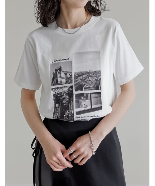 Re:EDIT（リエディ）の「[リニューアル][UVカット][接触冷感][紫外線対策]PARISシティスケープTシャツ（Tシャツ/カットソー・レディース・ホワイト/ブラック/チャコールグレー/ベージュ・MEDIUM/LARGE）」の11枚目の写真