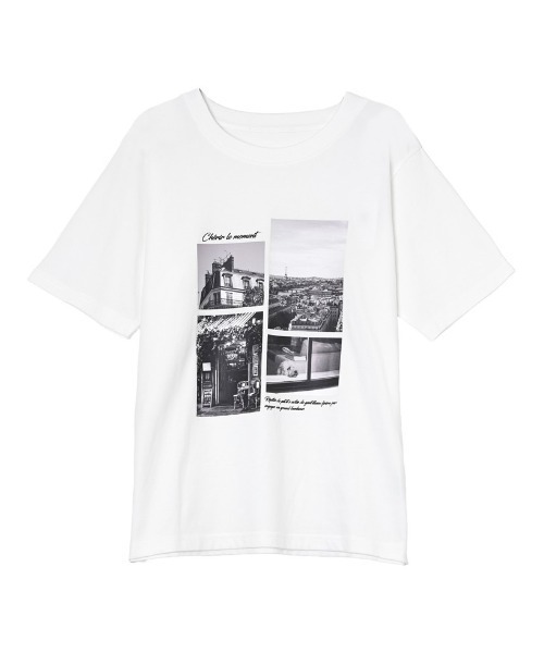 Re:EDIT（リエディ）の「[リニューアル][UVカット][接触冷感][紫外線対策]PARISシティスケープTシャツ（Tシャツ/カットソー・レディース・ホワイト/ブラック/チャコールグレー/ベージュ・MEDIUM/LARGE）」の21枚目の写真