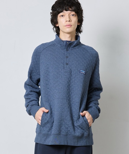 STONE 　モックネックフリース切替中綿キルティング　L　ロゴ セール】エル・エル・ビーン・キルト・スウェットシャツ、モックネック