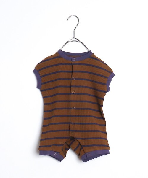 p.premier(ピードットプルミエ)の「イロチ買いしたいシンプルリブロンパース(ロンパース・キッズ・ブルー/グレー/アイボリー/ブラウン/グリーン/ピンク・60/70/80)」の1枚目の写真