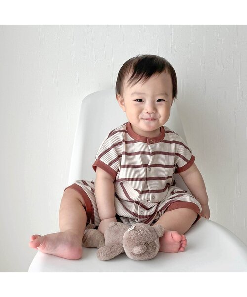 p.premier(ピードットプルミエ)の「イロチ買いしたいシンプルリブロンパース(ロンパース・キッズ・ブルー/グレー/アイボリー/ブラウン/グリーン/ピンク・60/70/80)」の7枚目の写真