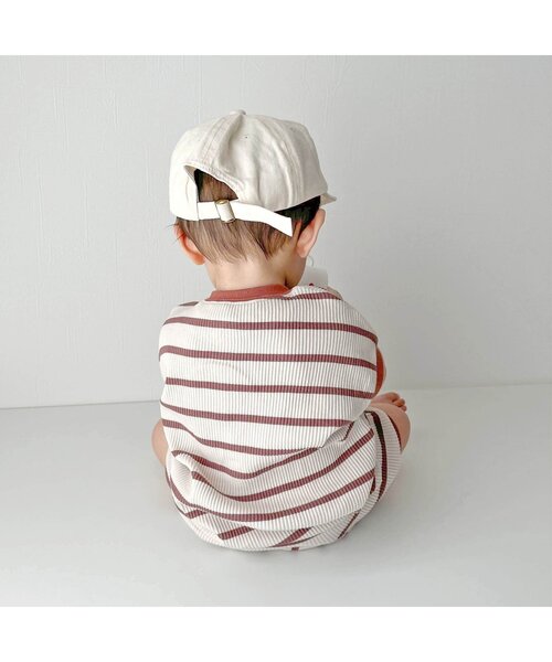 p.premier(ピードットプルミエ)の「イロチ買いしたいシンプルリブロンパース(ロンパース・キッズ・ブルー/グレー/アイボリー/ブラウン/グリーン/ピンク・60/70/80)」の8枚目の写真