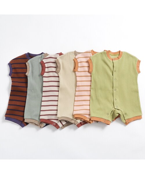 p.premier(ピードットプルミエ)の「イロチ買いしたいシンプルリブロンパース(ロンパース・キッズ・ブルー/グレー/アイボリー/ブラウン/グリーン/ピンク・60/70/80)」の10枚目の写真