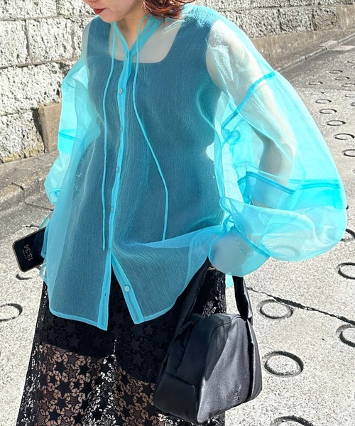 archives（アルシーヴ）の「〈limited〉SHEER 2WAY BLOUSE（シャツ/ブラウス・レディース・ブルー/アイボリー/オレンジ・MEDIUM）」の2枚目の写真