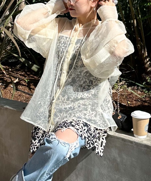 archives（アルシーヴ）の「〈limited〉SHEER 2WAY BLOUSE（シャツ/ブラウス・レディース・ブルー/アイボリー/オレンジ・MEDIUM）」の21枚目の写真