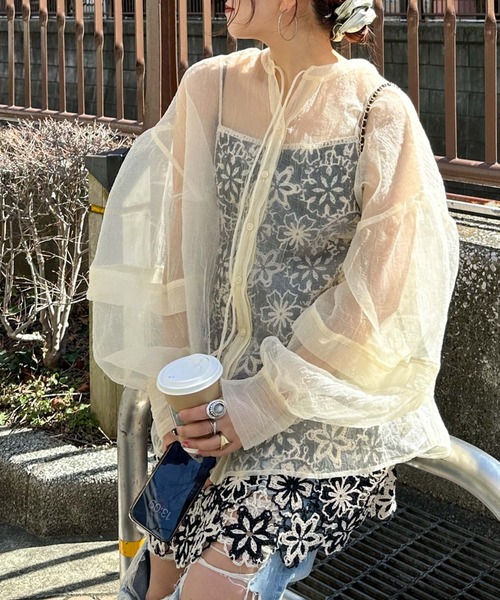 archives（アルシーヴ）の「〈limited〉SHEER 2WAY BLOUSE（シャツ/ブラウス・レディース・ブルー/アイボリー/オレンジ・MEDIUM）」の15枚目の写真