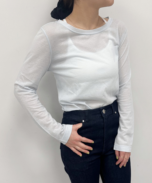 U by SPICK&SPAN(ユーバイスピックアンドスパン)の「C/NYシアートップス(Tシャツ/カットソー・レディース・ブルー/アイボリー/ブラック・FREE)」の9枚目の写真