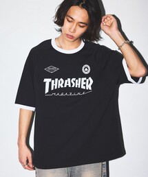 FREAK'S STORE | 限定展開 THRASHER×FREAK'S STORE/スラッシャー 別注 ビッグシルエット サッカーシャツ クルーネック プリントTシャツ/リンガーTシャツ(Tシャツ/カットソー)