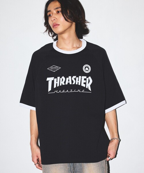 FREAK'S STORE(フリークスストア)の「限定展開 THRASHER×FREAK'S STORE/スラッシャー 別注 ビッグシルエット サッカーシャツ クルーネック プリントTシャツ/リンガーTシャツ(Tシャツ/カットソー・メンズ・ホワイト/ホワイト×ブラック/ブラック/ブラック×ホワイト・SMALL/MEDIUM/LARGE)」の12枚目の写真